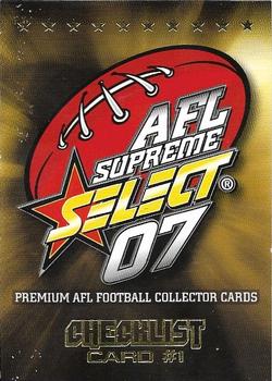 2007 Select AFL Supreme #1 Header Card / Checklist 1 Front